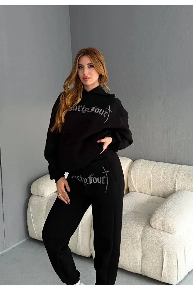 Unisex Oversize Taşlı Alt Üst Eşofman Takım